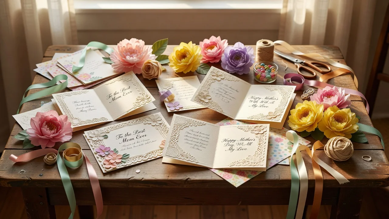 Tarjetas artesanales y flores de papel para el Día de la Madre