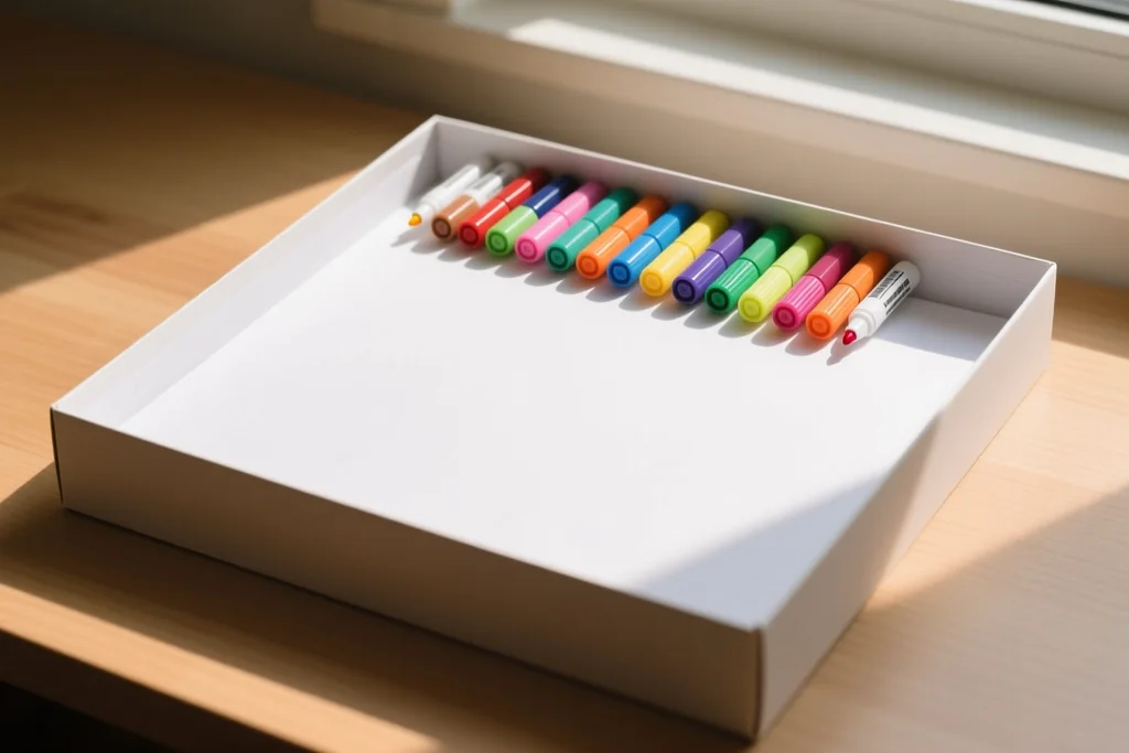 Cuaderno de bocetos abierto con formas geométricas dibujadas, un lápiz y una regla sobre una mesa de madera