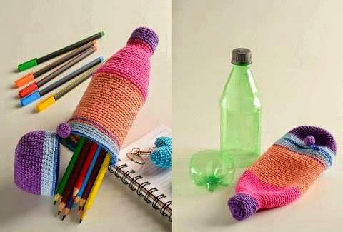 idea cartuchera crochet con botella